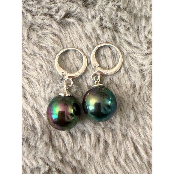 Peacock Black Pearl Drop Earrings Genuine Sterling Silver 925 Lever-Backs - Picture 3 of 4